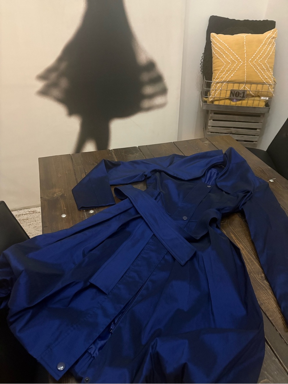 Samuel Dong Midnight Navy Blue Belted Bubble Hem Trench Coat